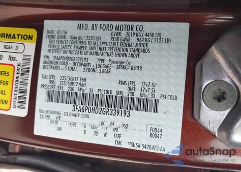 2016 Ford Fusion Se z USA, uszkodzony, nr VIN 3FA6P0HD2GR339193